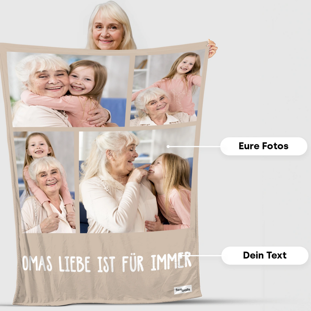 Fotodecke „Omas Liebe ist für immer“ mit euren Fotos und eurem Text
