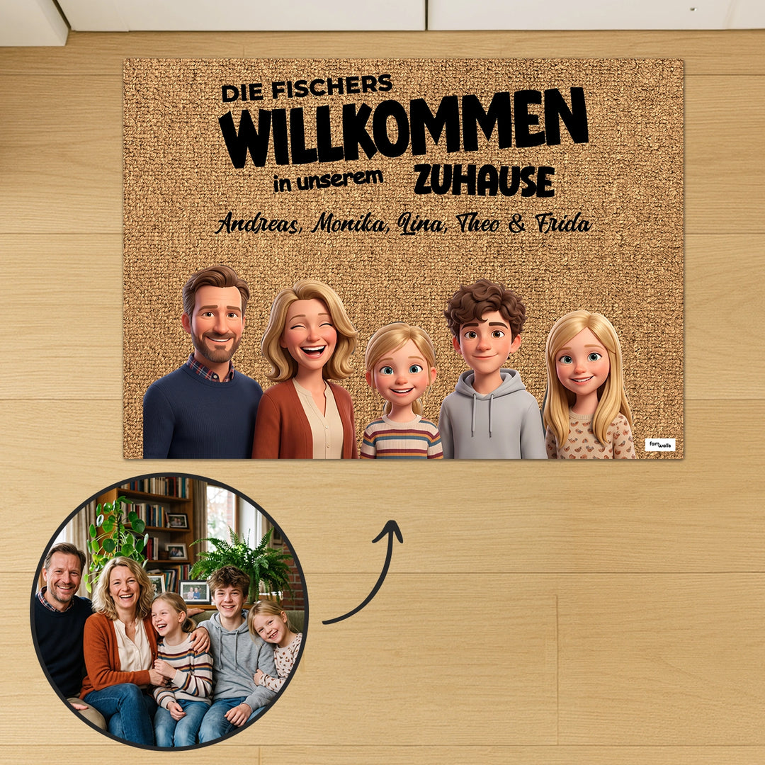 Personalisierte Fußmatte "Zeichentrick-Familie"