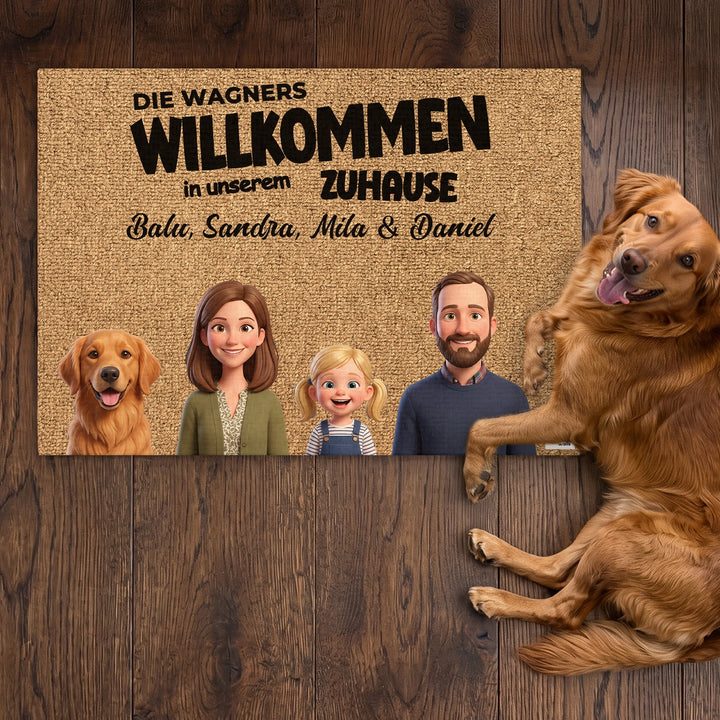 Personalisierte Fußmatte "Zeichentrick-Familie"