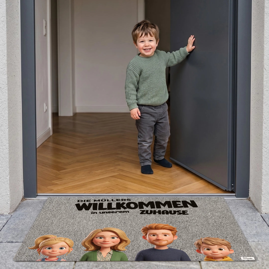 Personalisierte Fußmatte "Zeichentrick-Familie"