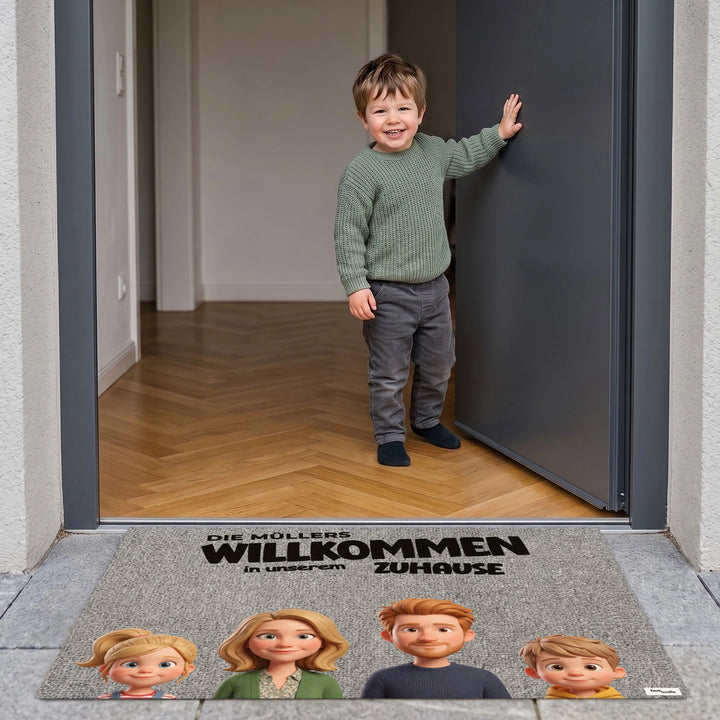 Personalisierte Fußmatte "Zeichentrick-Familie"
