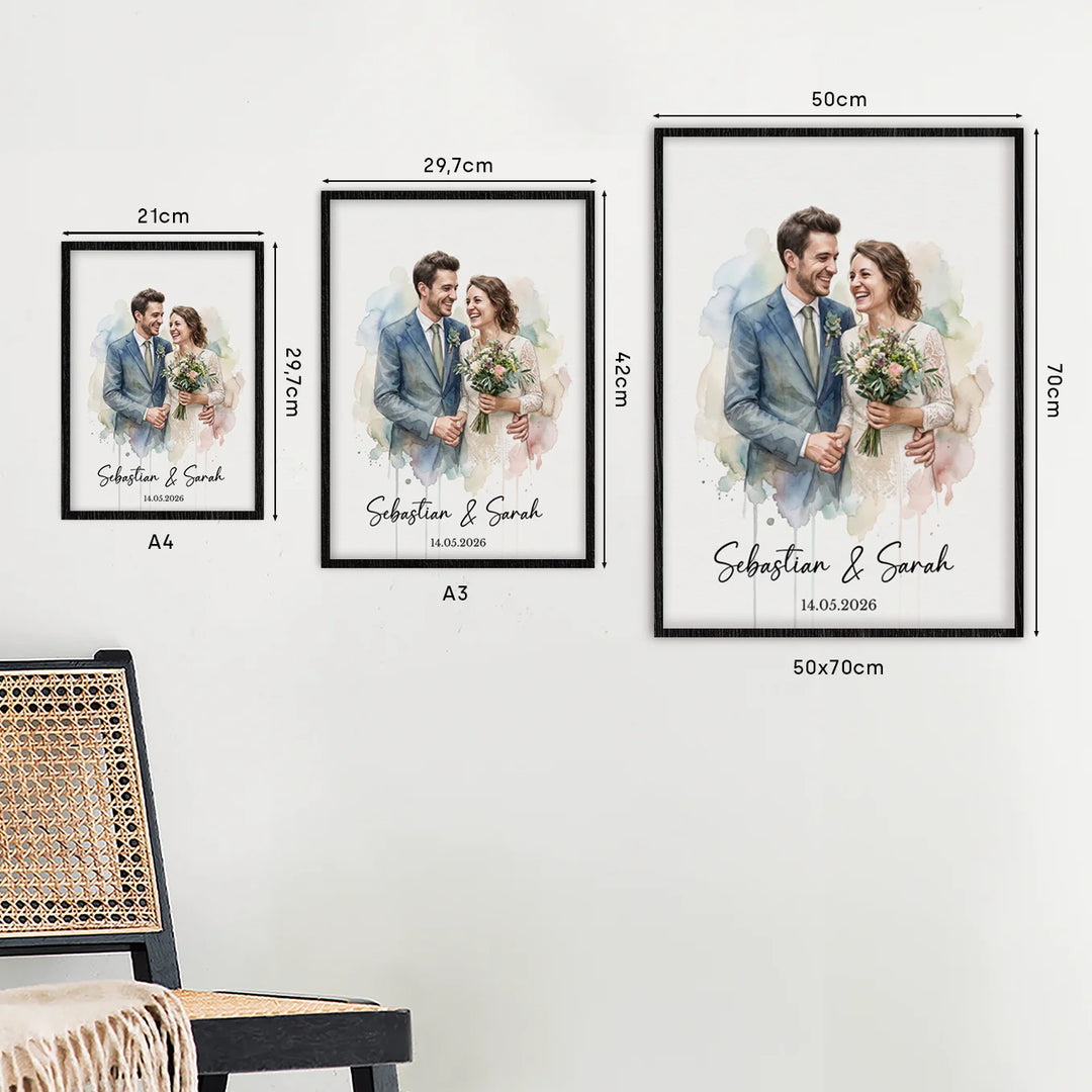 Personalisiertes Poster "Hochzeit Wasserfarben"