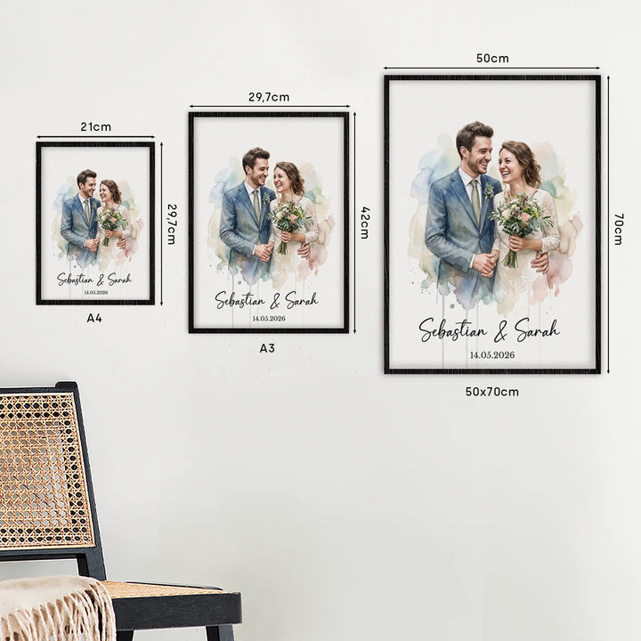 Personalisiertes Poster "Hochzeit Wasserfarben"