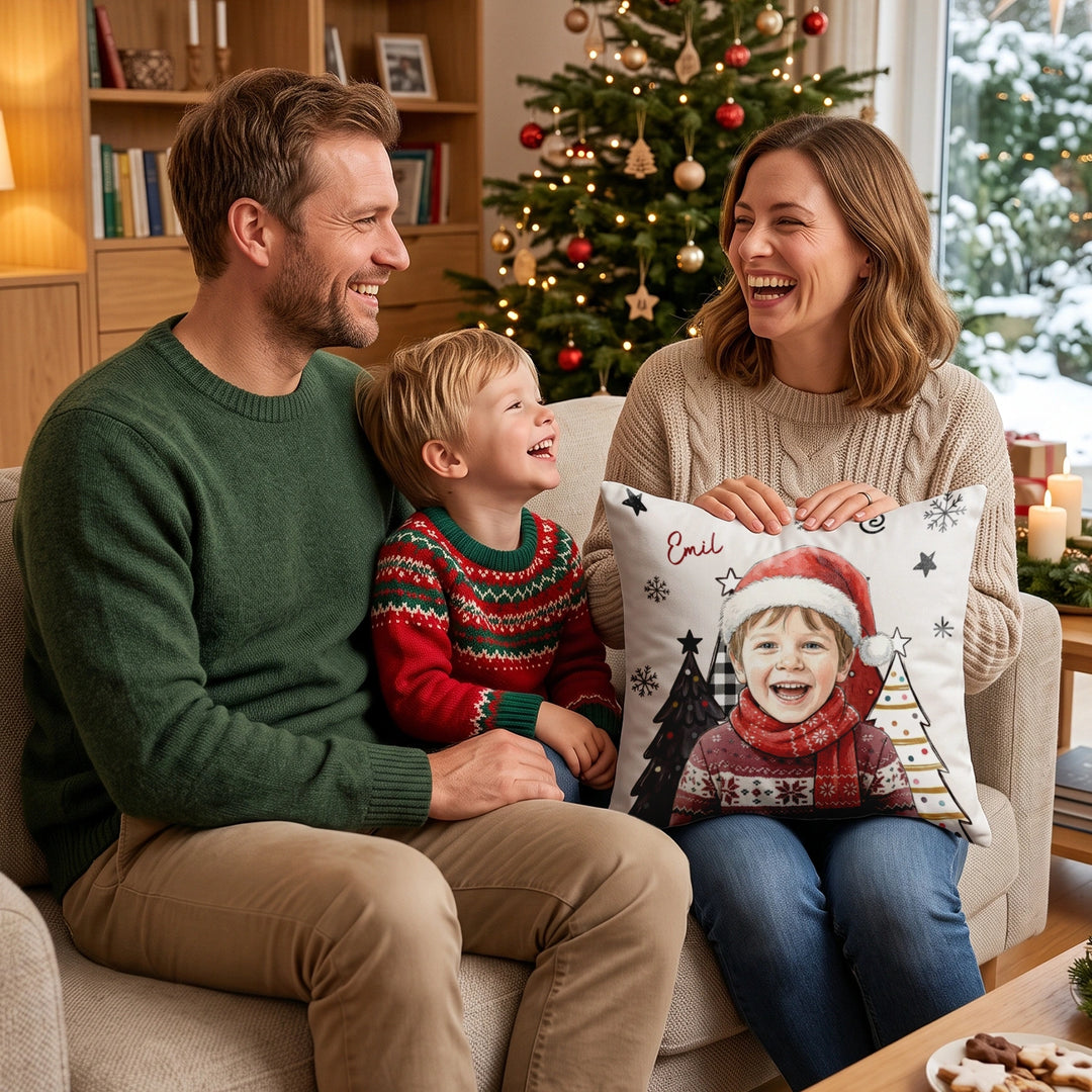 Personalisiertes Kissen "Foto Wasserfarben Weihnachten"