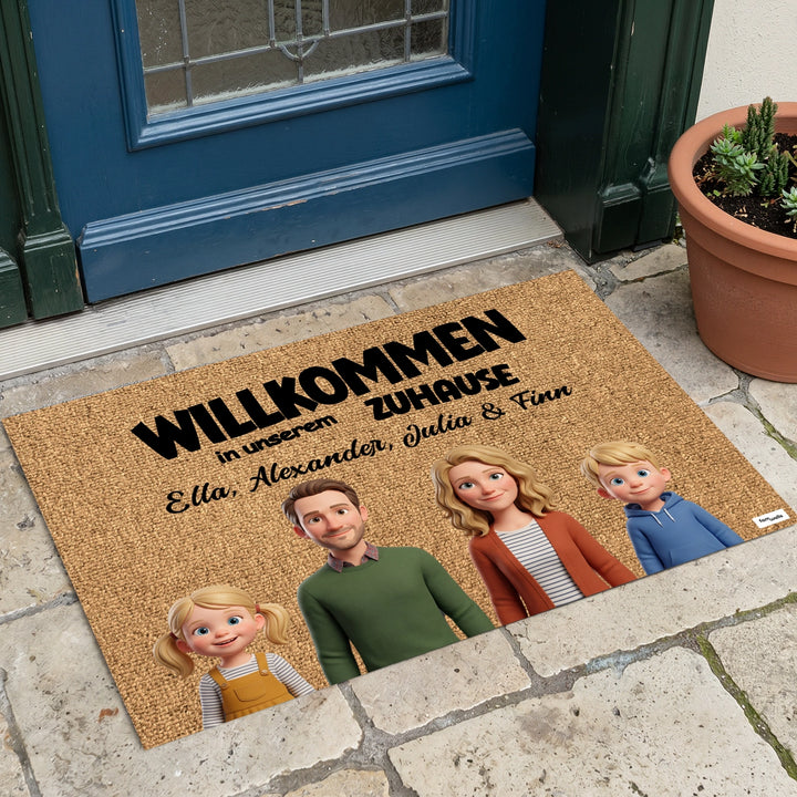 Personalisierte Fußmatte "Zeichentrick-Familie"