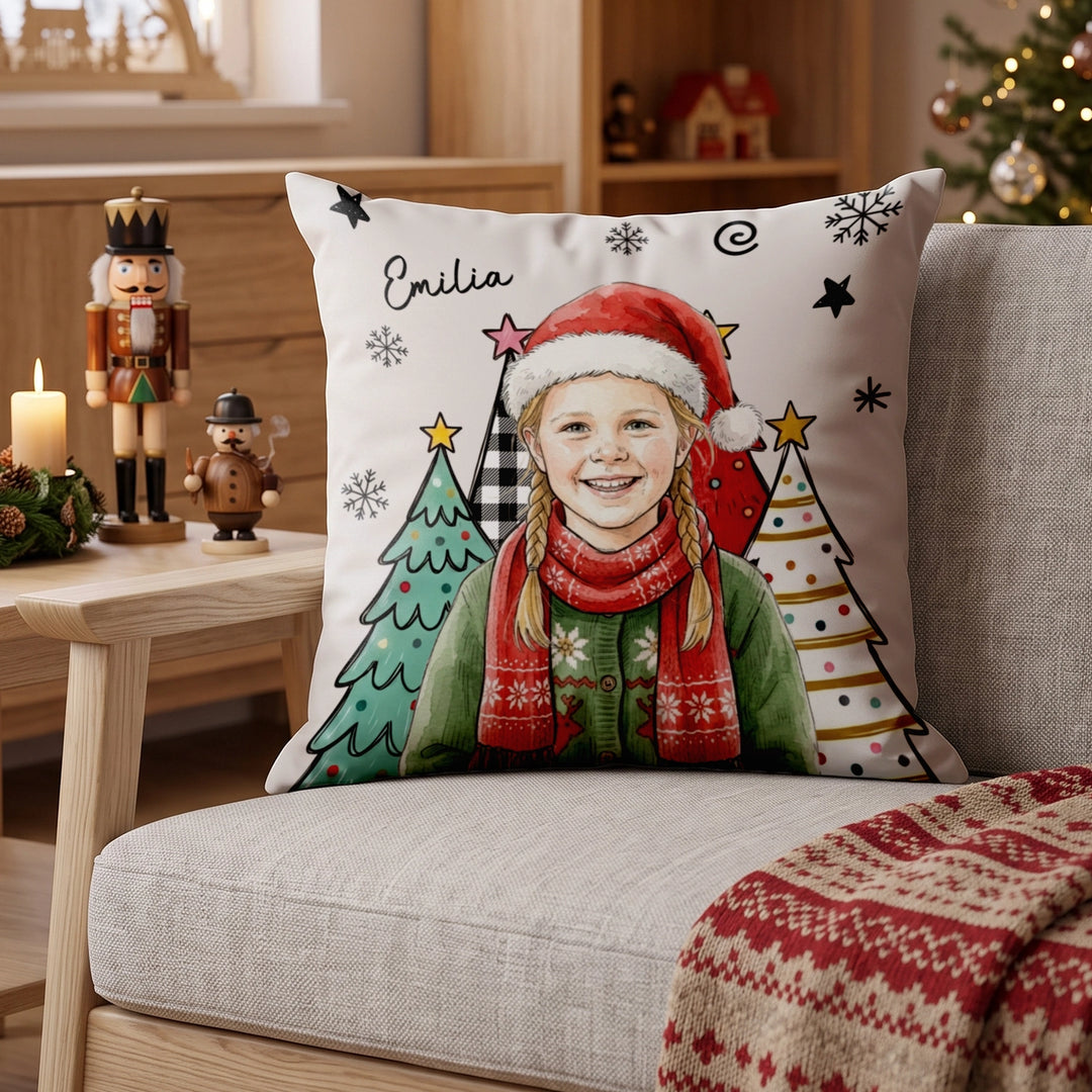 Personalisiertes Kissen "Foto Wasserfarben Weihnachten"