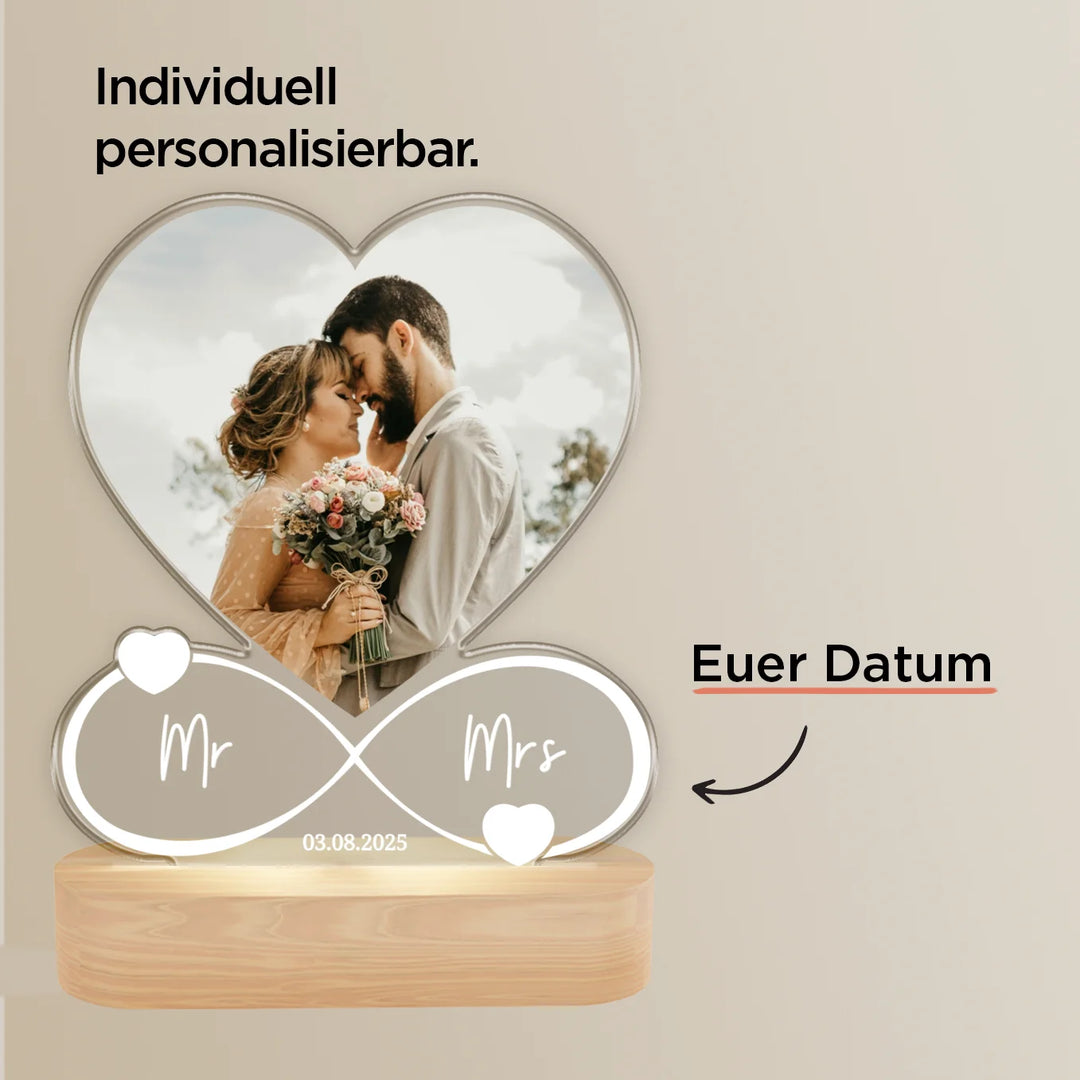 Personalisiertes Acryl-Licht Infinity "Mr & Mrs" | Nachtlicht, Dekolicht, Glowlight