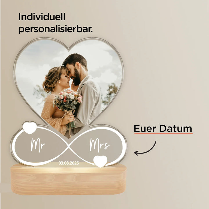 Personalisiertes Acryl-Licht Infinity "Mr & Mrs" | Nachtlicht, Dekolicht, Glowlight