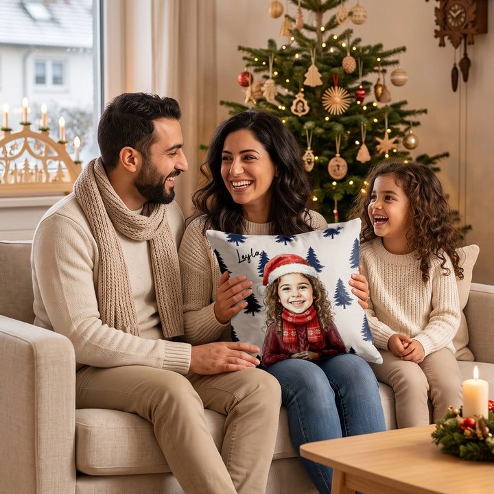 Personalisiertes Kissen "Foto Wasserfarben Weihnachten"