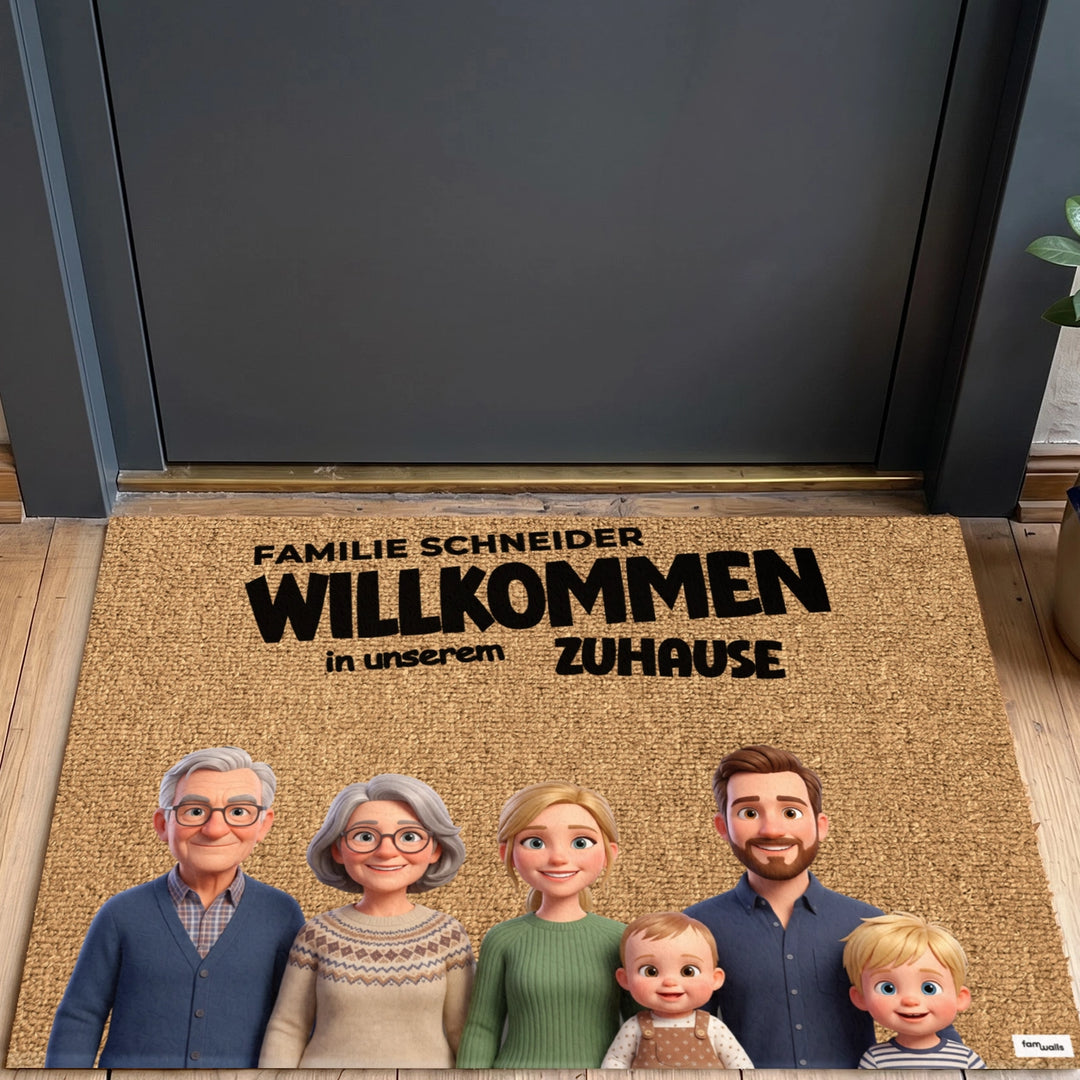 Personalisierte Fußmatte "Zeichentrick-Familie"