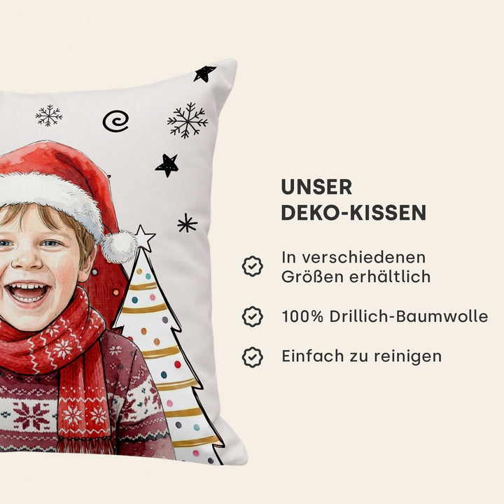 Personalisiertes Kissen "Foto Wasserfarben Weihnachten"
