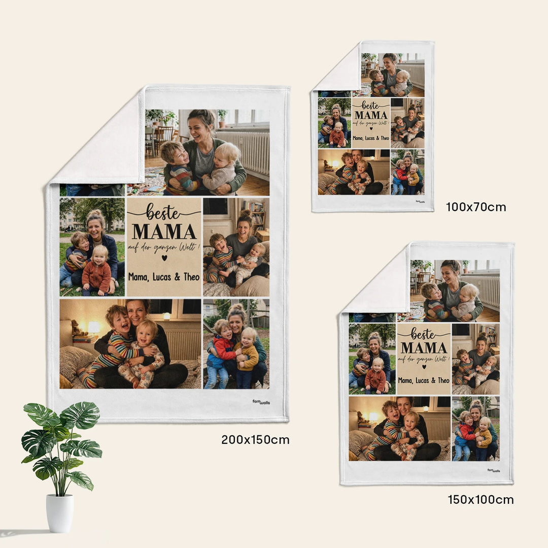 Personalisierte Decke „Beste Mama Fotocollage“ in den Größen 100 x 70, 150 x 100 und 200 x 150 cm
