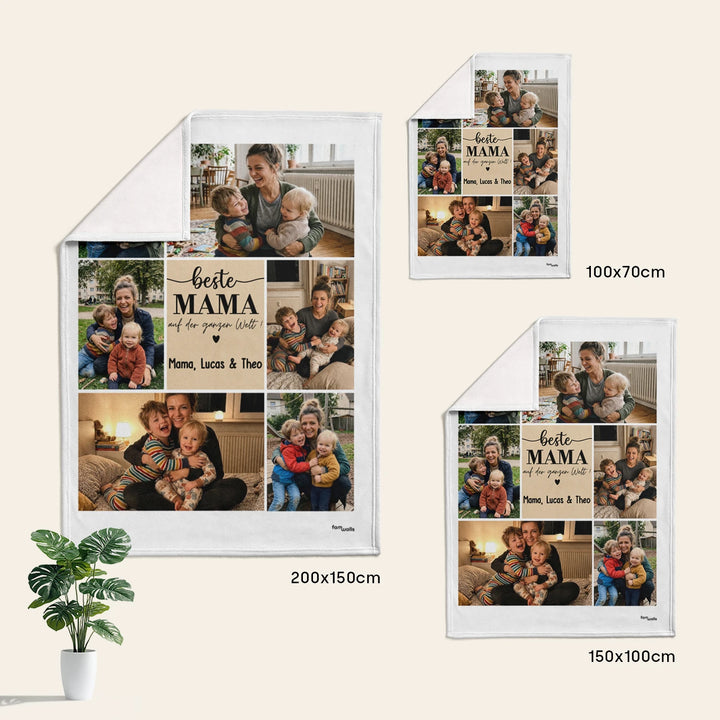 Personalisierte Decke „Beste Mama Fotocollage“ in den Größen 100 x 70, 150 x 100 und 200 x 150 cm
