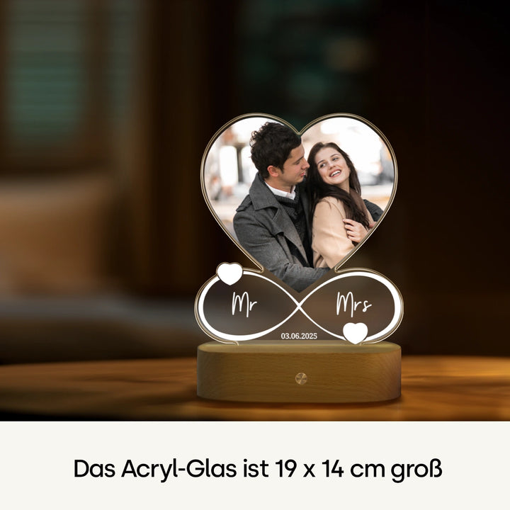 Personalisiertes Acryl-Licht Infinity "Mr & Mrs" | Nachtlicht, Dekolicht, Glowlight
