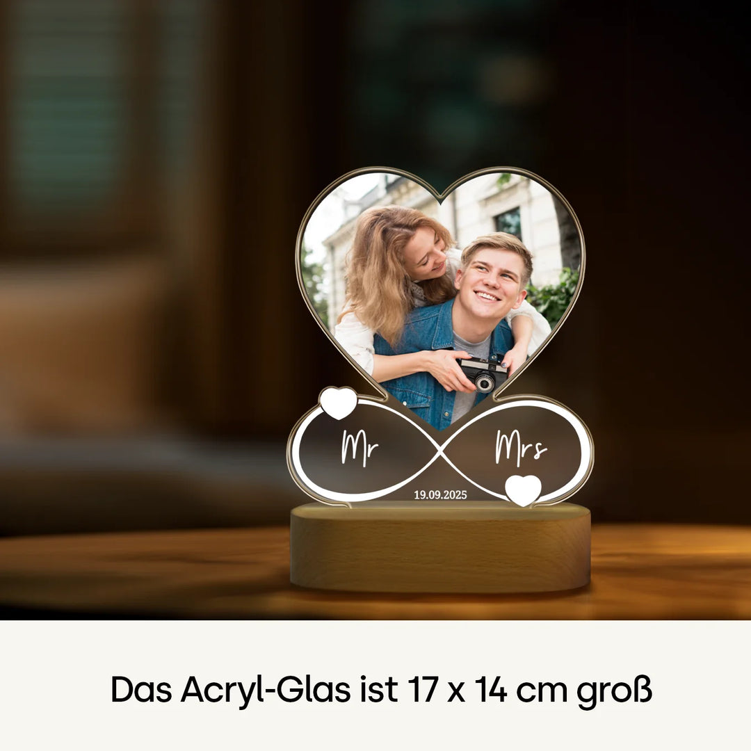 Personalisiertes Acryl-Licht Infinity "Mr & Mrs" | Nachtlicht, Dekolicht, Glowlight