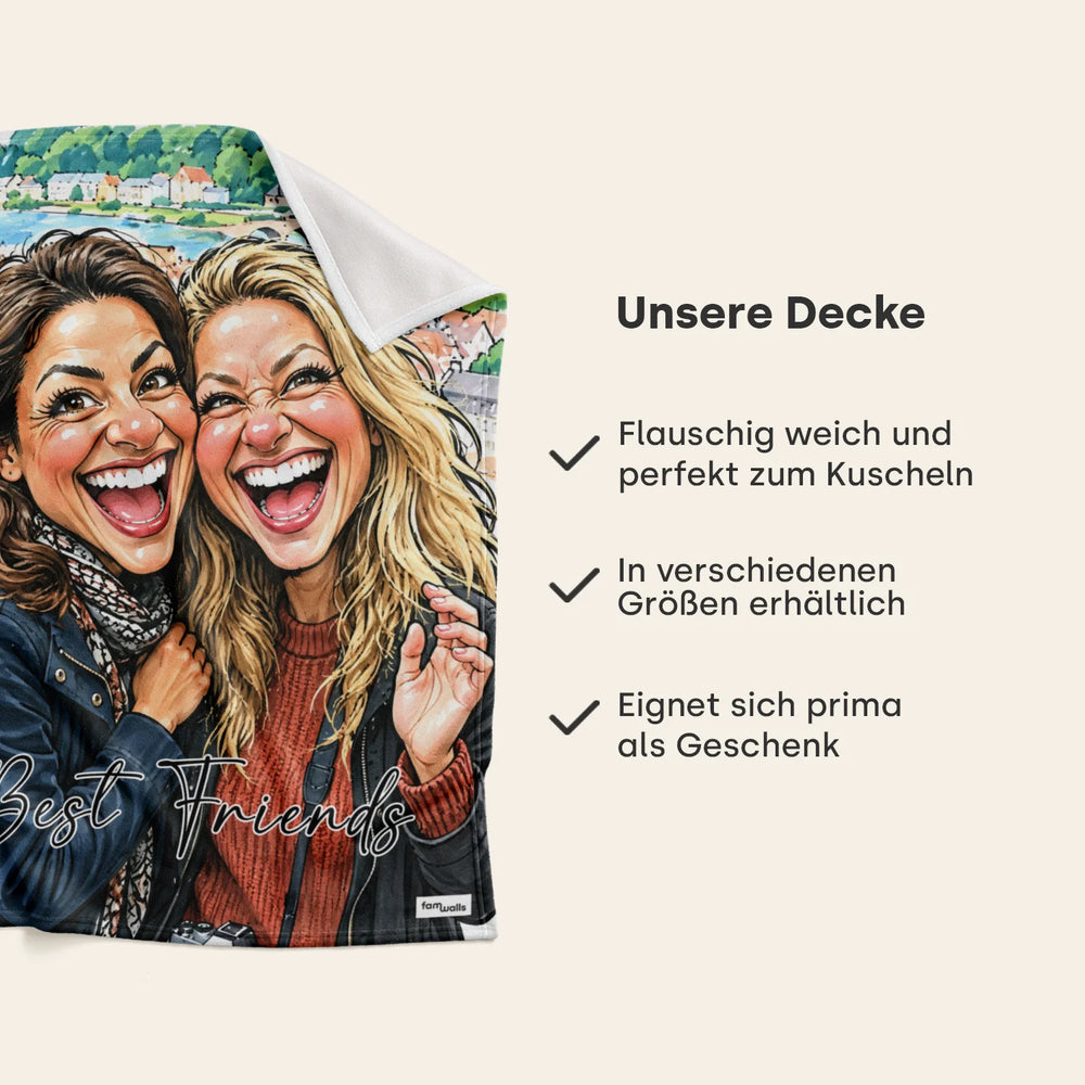 Infografik Decke: flauschig weich, in verschiedenen Größen erhältlich und ideal als Geschenk, mit dem Spruch Best Friends