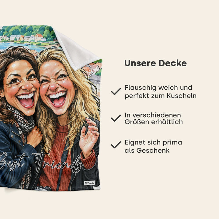 Infografik Decke: flauschig weich, in verschiedenen Größen erhältlich und ideal als Geschenk, mit dem Spruch Best Friends