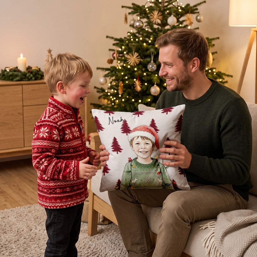 Personalisiertes Kissen "Foto Wasserfarben Weihnachten"