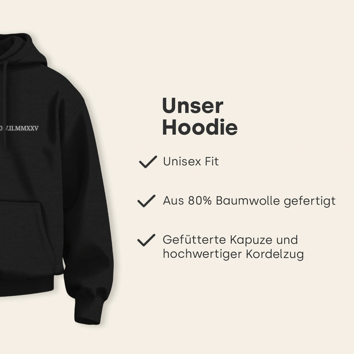 Personalisierter Hoodie bestickt "Römisches Datum”