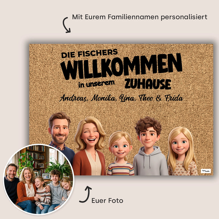 Personalisierte Fußmatte "Zeichentrick-Familie"