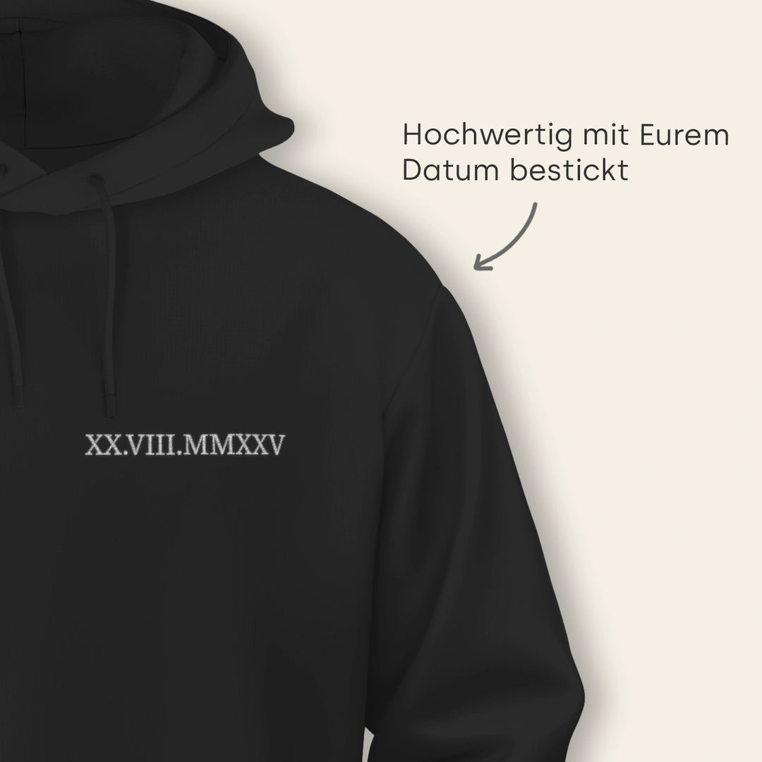 Personalisierter Hoodie bestickt "Römisches Datum”