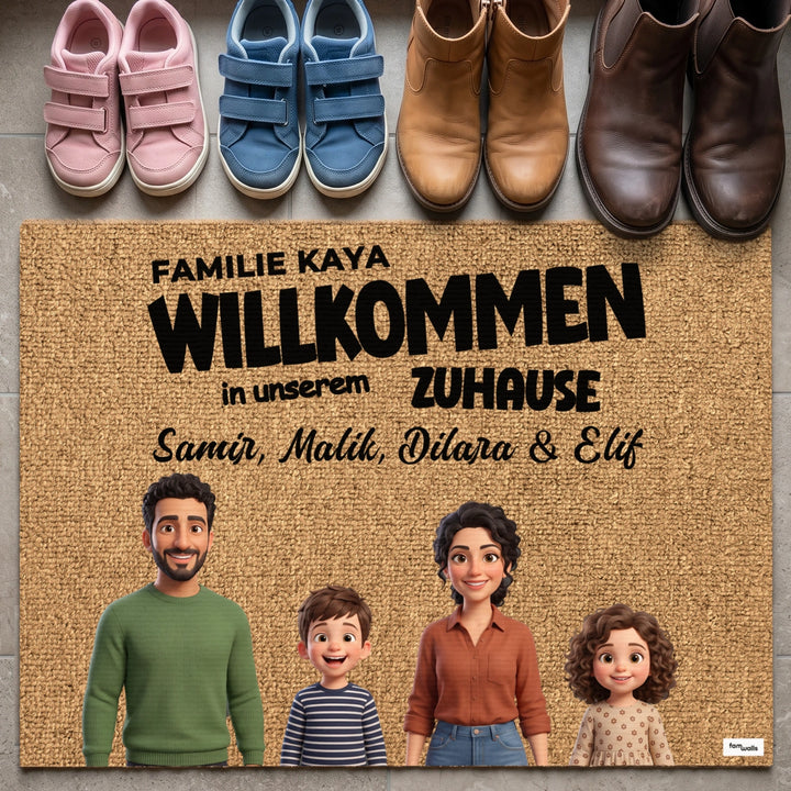 Personalisierte Fußmatte "Zeichentrick-Familie"