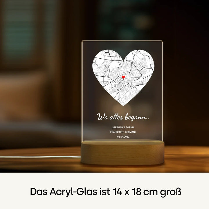 Personalisiertes Acryl-Licht ''Wo alles begann'' | Nachtlicht, Dekolicht, Glowlight