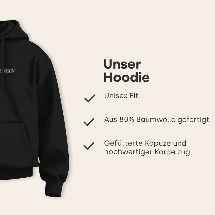 Personalisierter Hoodie bestickt "Römisches Datum"