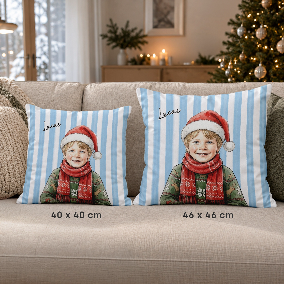 Personalisiertes Kissen "Foto Wasserfarben Weihnachten"
