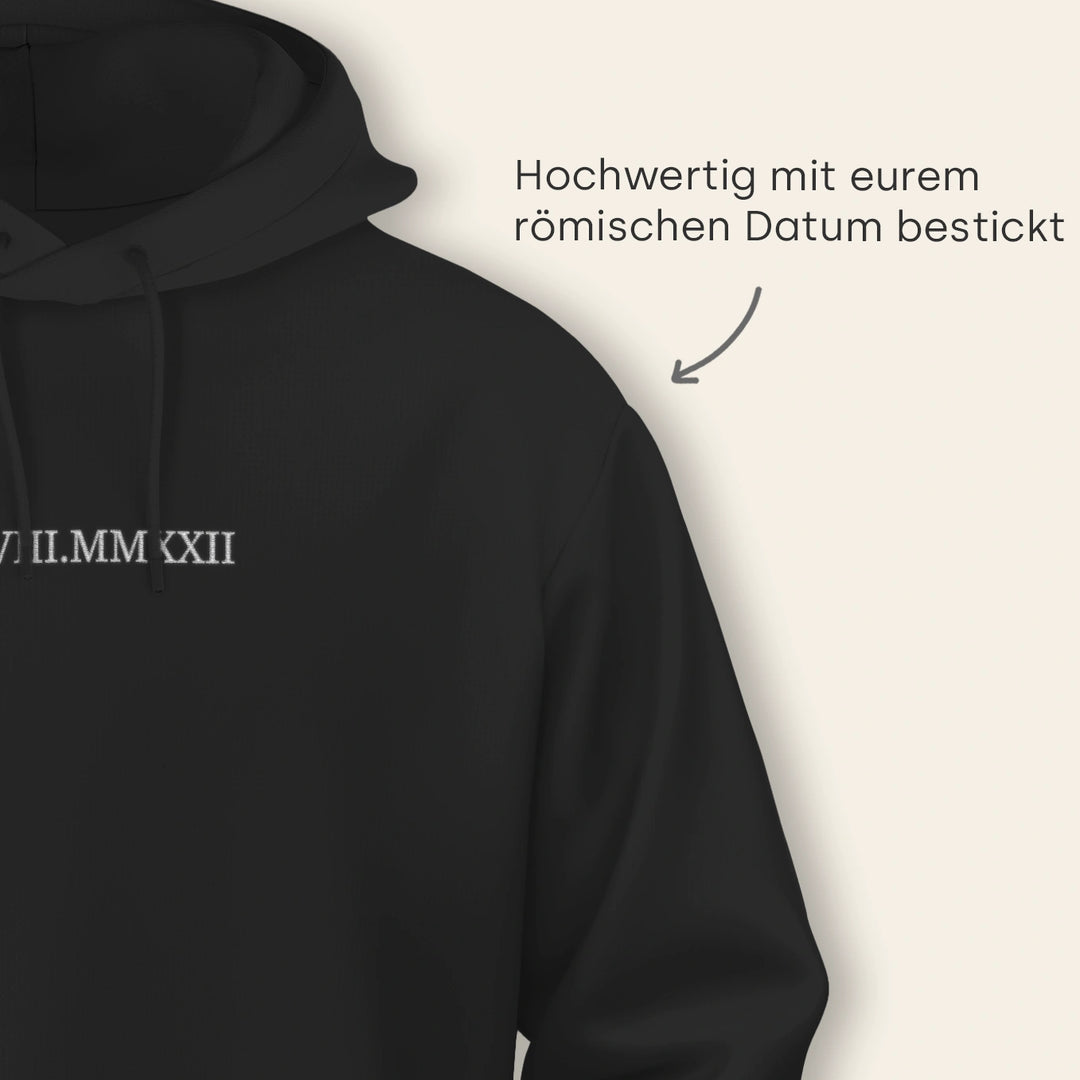 Personalisierter Hoodie bestickt "Römisches Datum"
