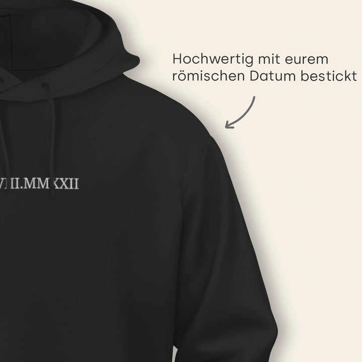 Personalisierter Hoodie bestickt "Römisches Datum"