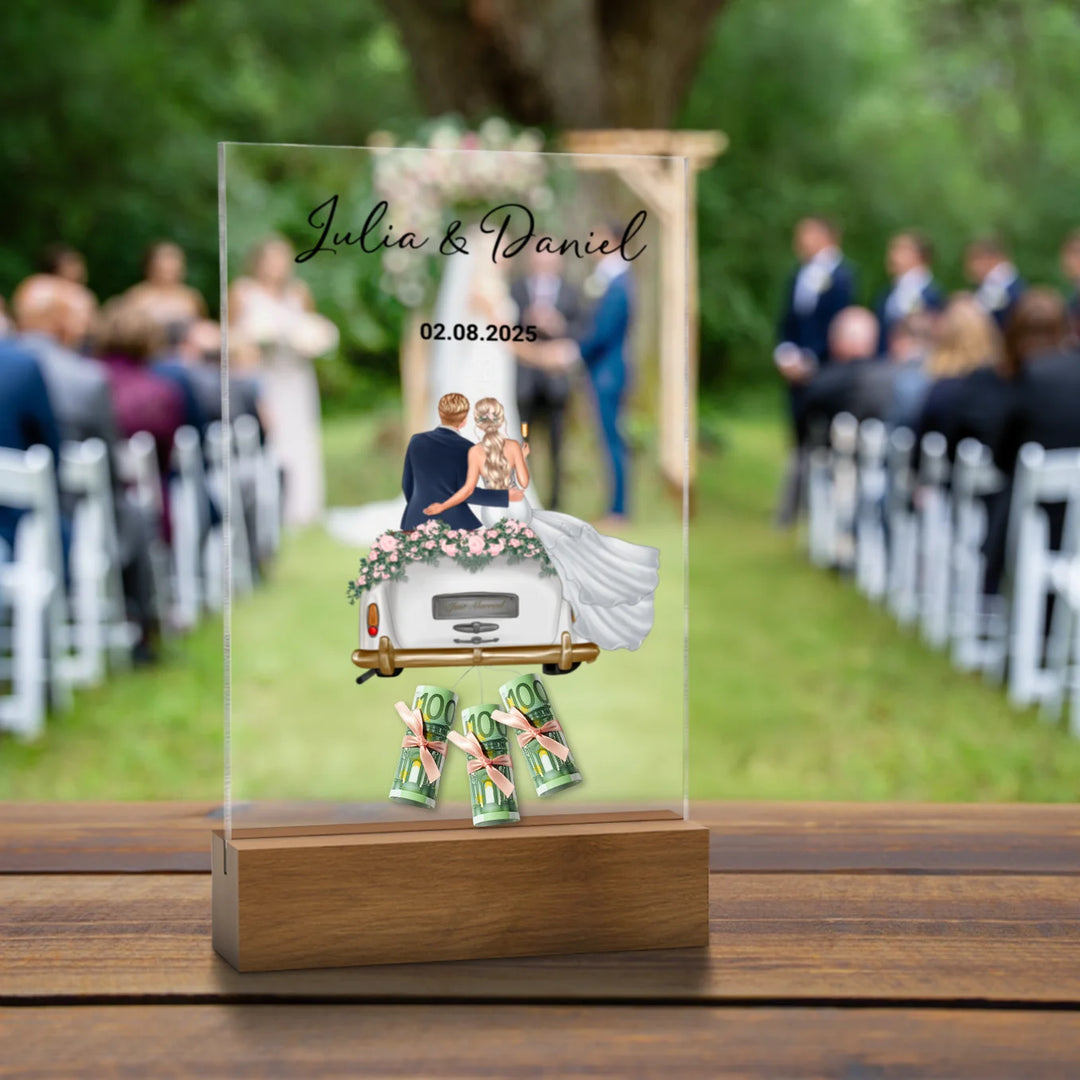 "Just Married" - Personalisierte Acryltafel als Geldgeschenk