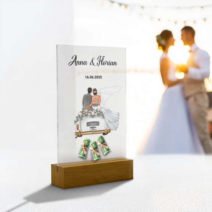 "Just Married" - Personalisierte Acryltafel als Geldgeschenk