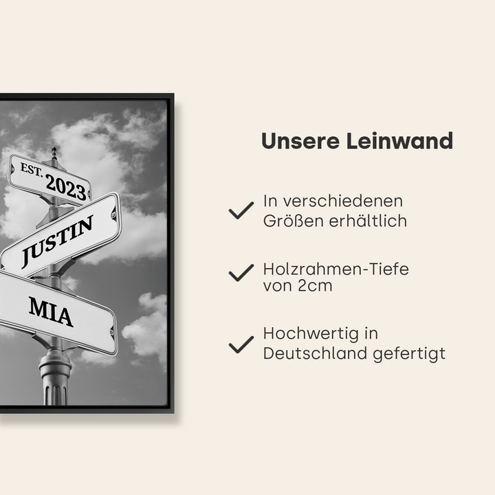 Leinwand "Vintage Straßenschild für Paare"