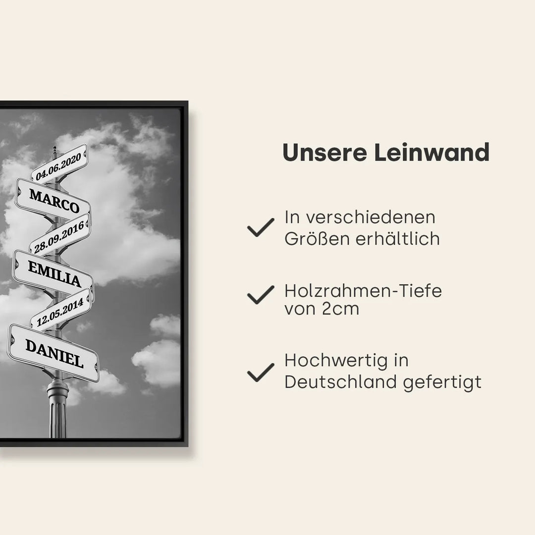 Leinwand ''Vintage Straßenschild mit Geburtsdatum''