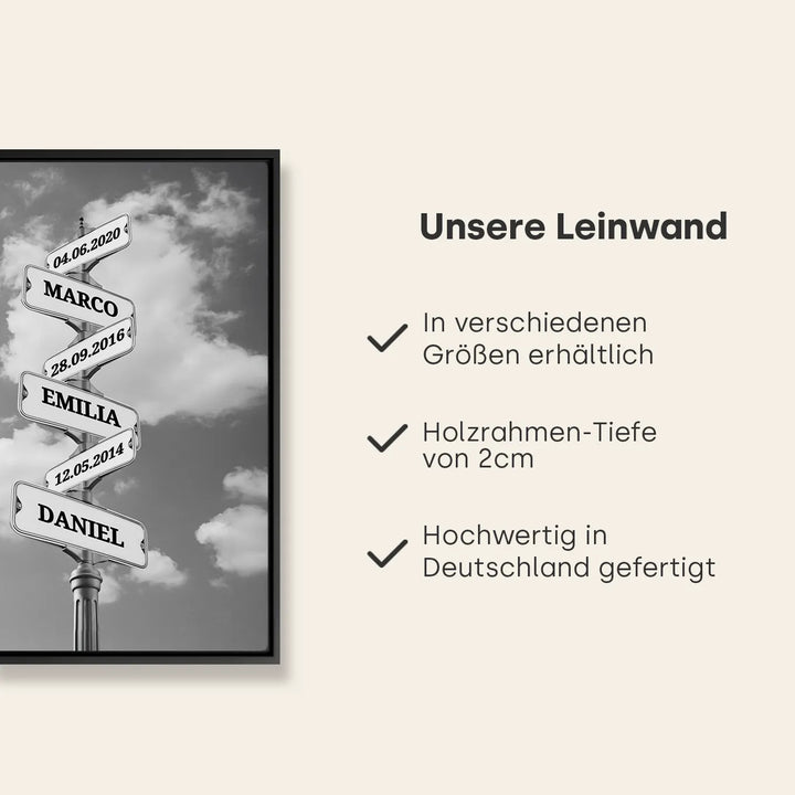 Leinwand ''Vintage Straßenschild mit Geburtsdatum''