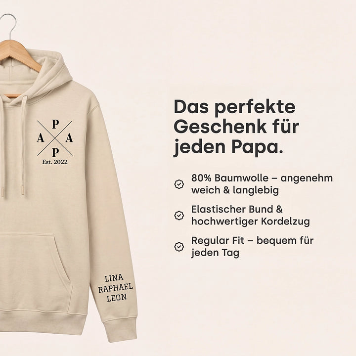 Personalisierter Hoodie "PAPA Cross" mit Ärmeldruck