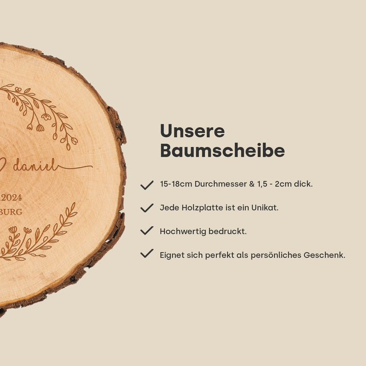 Personalisierte Baumscheibe Gravur "Namen"