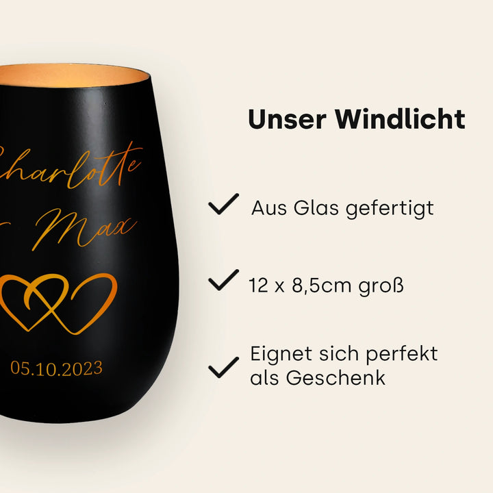 Personalisiertes Windlicht "Herzen"