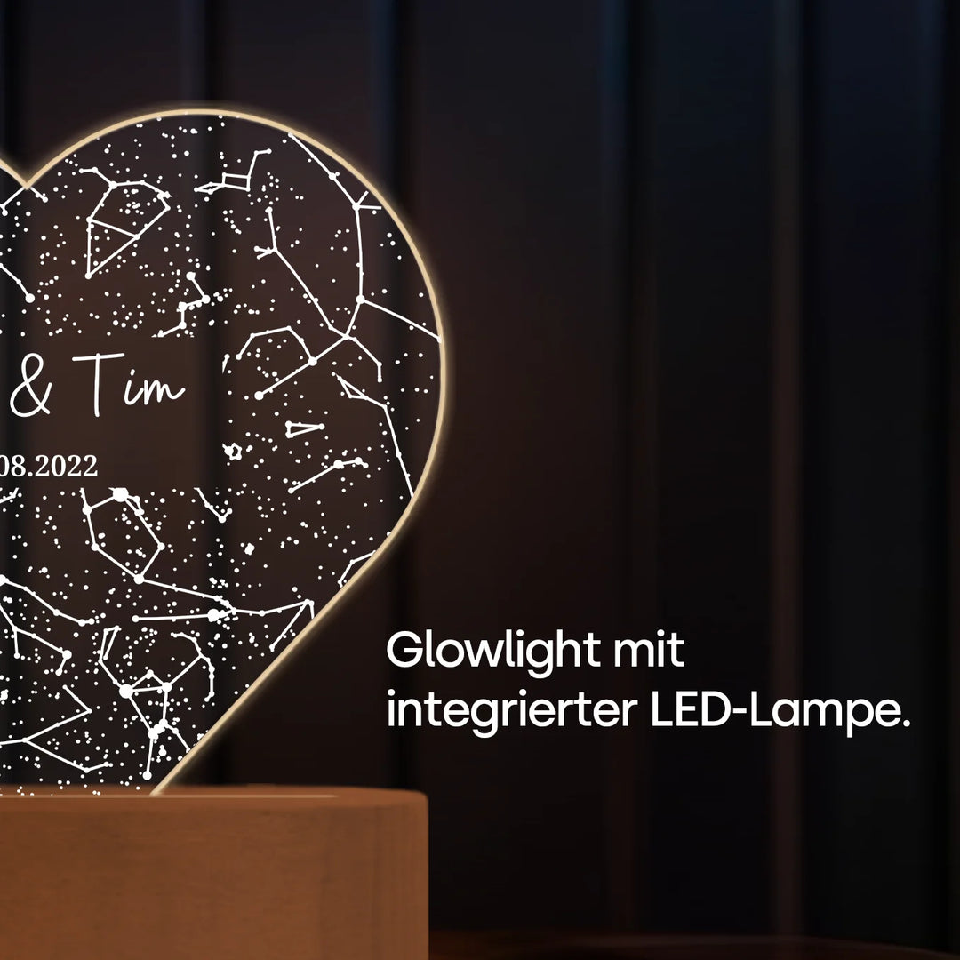 Personalisiertes Herz Acryl-Licht ''Sternenhimmel'' | Nachtlicht, Dekolicht, Glowlight