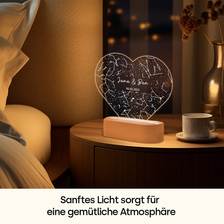 Personalisiertes Herz Acryl-Licht ''Sternenhimmel'' | Nachtlicht, Dekolicht, Glowlight