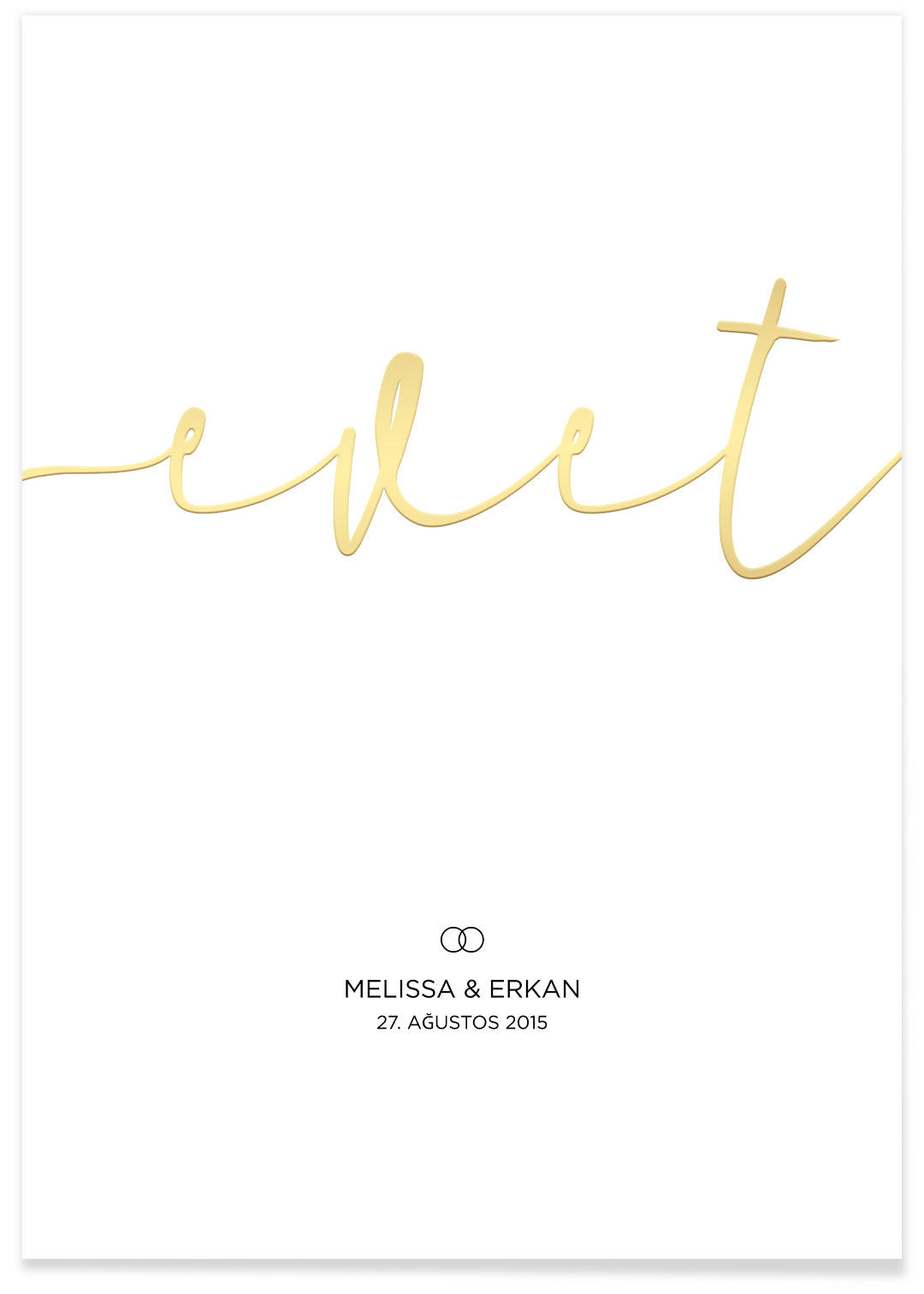 Wedding poster "Evet" (Turkish) with gold lettering