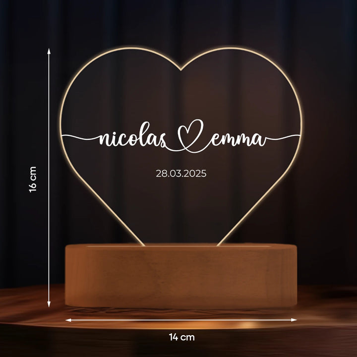 Personalisiertes Herz Acryl-Licht "Namen & Datum" | Nachtlicht, Dekolicht, Glowlight