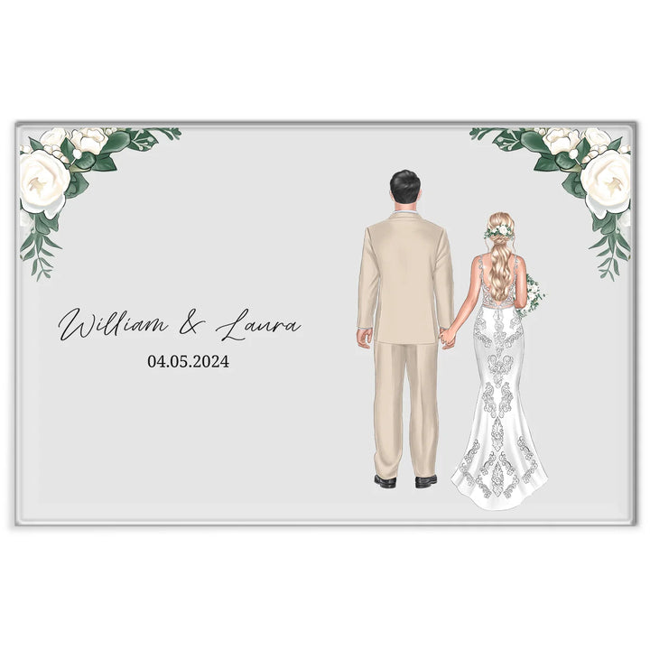 Personalized acrylic glass "Wedding Couple Flowers"