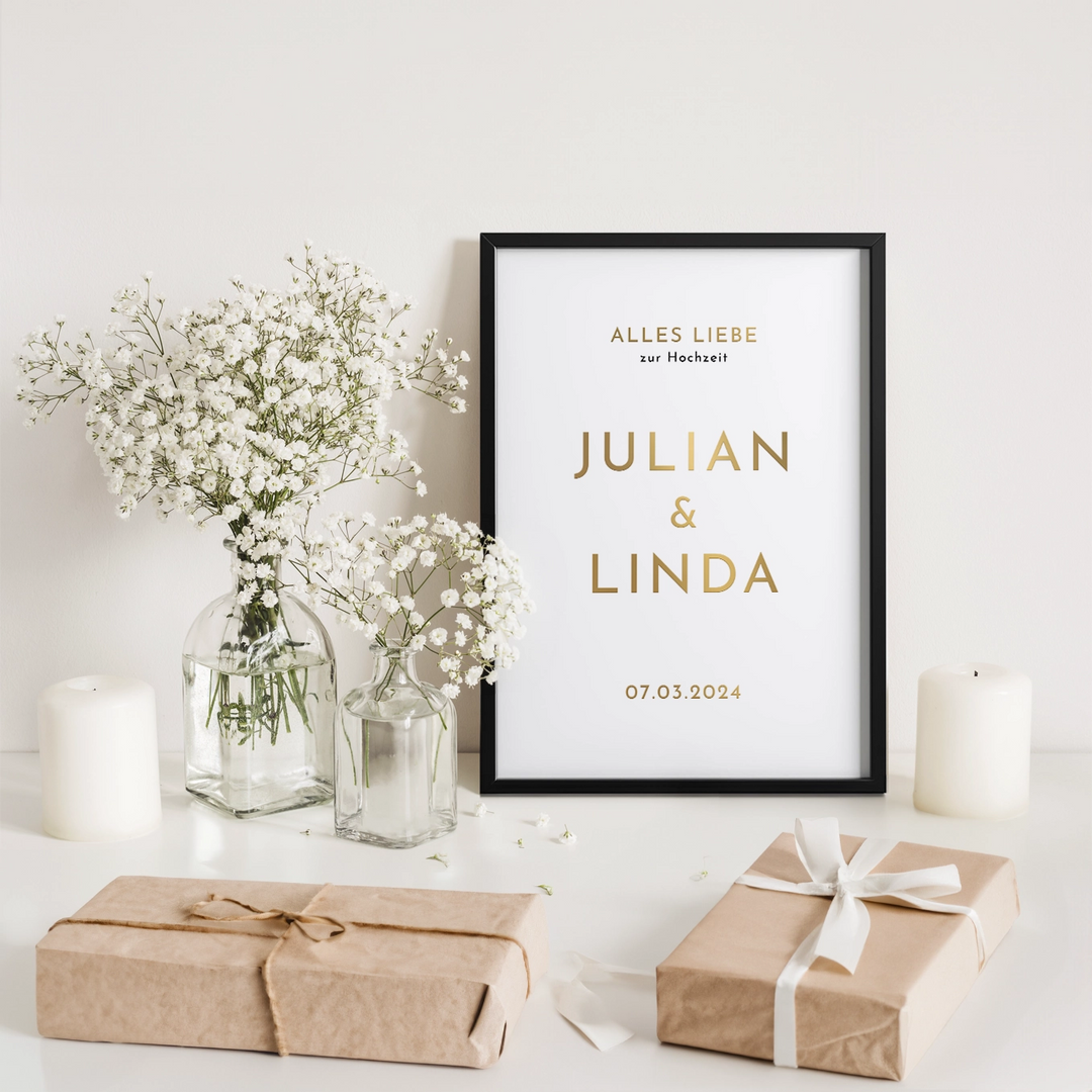 Hochzeitsposter "Namen" mit Goldschrift famwalls