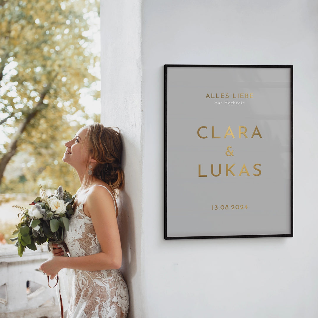 Hochzeitsposter "Namen" mit Goldschrift famwalls