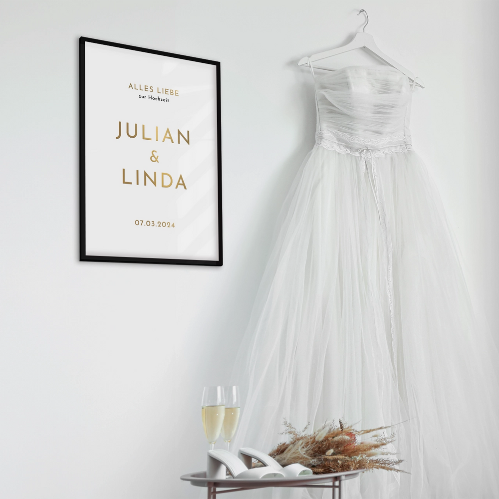 Hochzeitsposter "Namen" mit Goldschrift famwalls