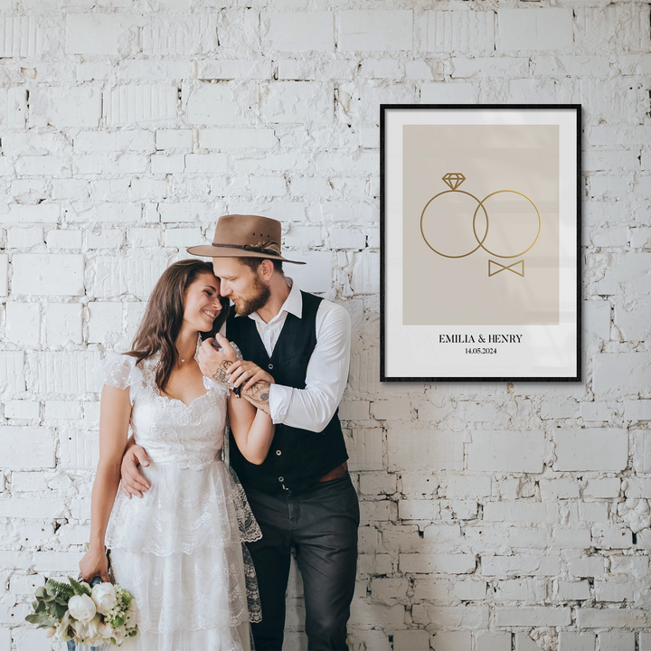 Hochzeitsposter "Ringe" mit Goldfolie famwalls