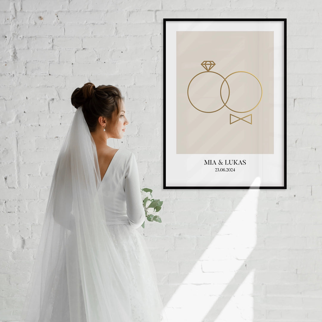 Hochzeitsposter "Ringe" mit Goldfolie famwalls