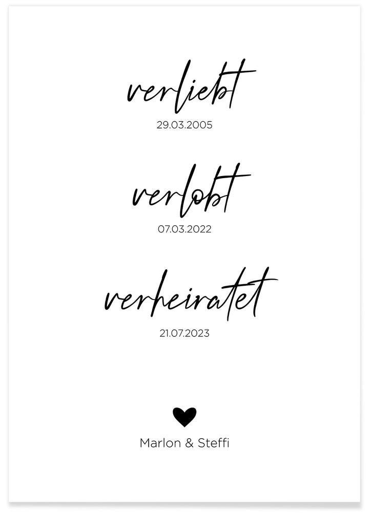 Hochzeitsposter "Verliebt, Verlobt, Verheiratet" famwalls